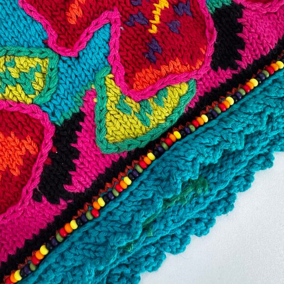 Vintage 1990s Handknitted Int Express Women’s Floral Knit Sweater Funky Medium - Picture 8 of 10